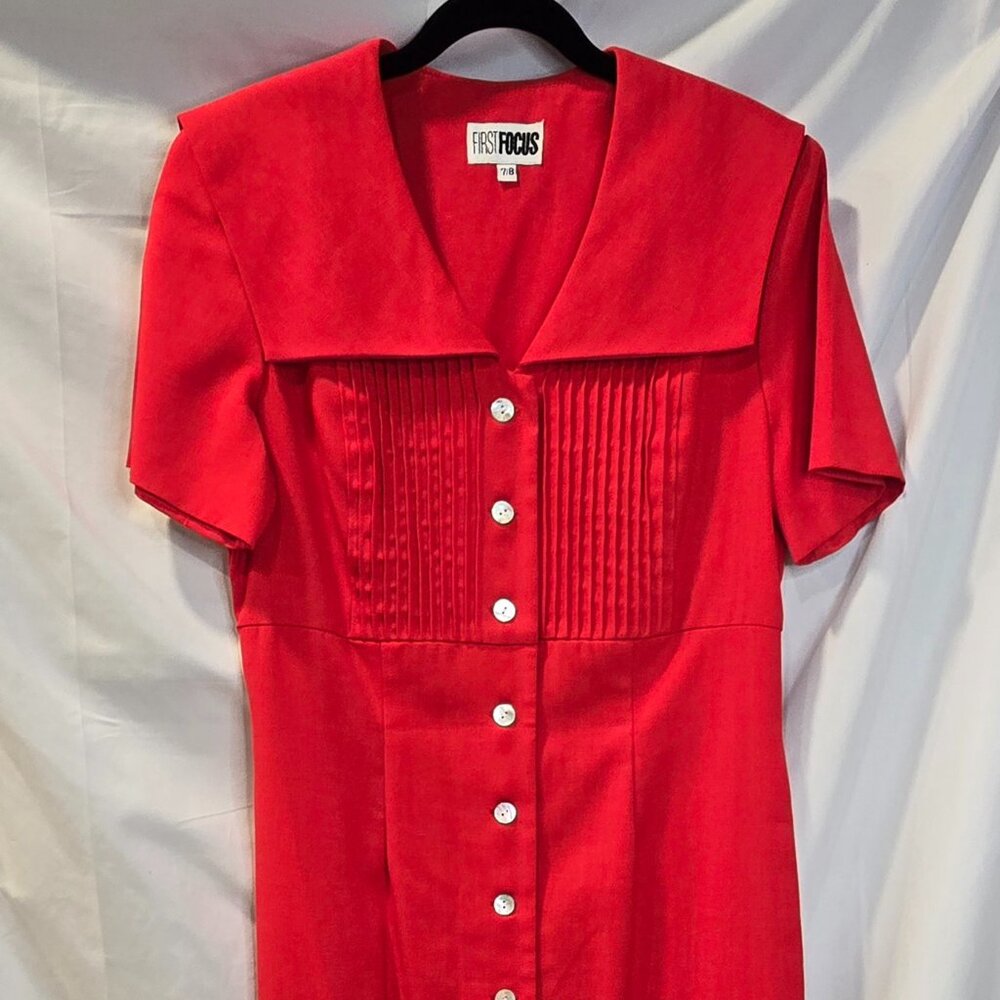 Vintage First Focus Red Pencil Dress Size 7/8 Seashell Buttons